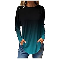 Women Gradient Long Sleeve Tunic Tops Crew Neck Fall Blouses Casual Comfy Work Shirts Fashion Going Out Outfits