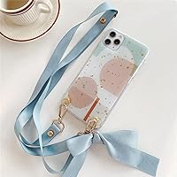 Bow-Knot Strap Cord Phone Case for iPhone SE2020 7 8 6 Plus X XR XS 12 11 Pro Max Geometric Glitter Sequins Necklace Cover,Blue Pink,for iPhone 12PRO