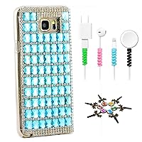 STENES Sparkle Case Compatible with Samsung Galaxy S20 FE 5G Case - Stylish - 3D Handmade Bling Classic Lattice Grid Design Cover Case with Cable Protector [4 Pack] - Blue