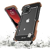 New Hybrid Natural Wood Aluminum Metal Frame Phone Case for iPhone 11 Pro Max (Black, iPhone 11)