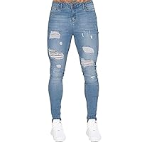 Andongnywell Men's Skinny Straight Ripped Zipper Jeans Slim Fit Stretch Knee Destroyed Patch Denim Pants Distressed
