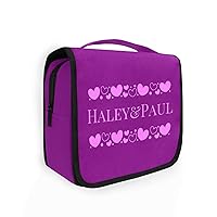 Purple Hearts Custom Hanging Toiletry Bag Personalized Name Large Capacity Travel Toiletry Organizer Cosmetic Case Bag for Toiletries Travel Storage