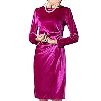 Women's Long Sleeve Elegant Round Collar Velvet Midi Dress