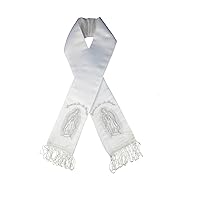 White Satin Stole Sash Baptism Christening Embroidered Virgin Maria in Gold Silver