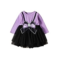 Toddler Kids Baby Girls Casual Long Sleeve Round Neck Bow Mesh Dress Party Dress Clothes Rainbow Shirt