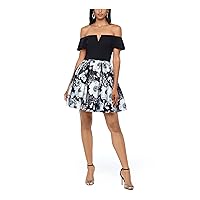 Betsy & Adam Womens Pocketed Off Shoulder Short Party Fit + Flare Dress