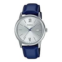 Casio MTP-V002L-2B3 Men's Standard Dress Analog Blue Leather Band Silver Dial Date Watchh