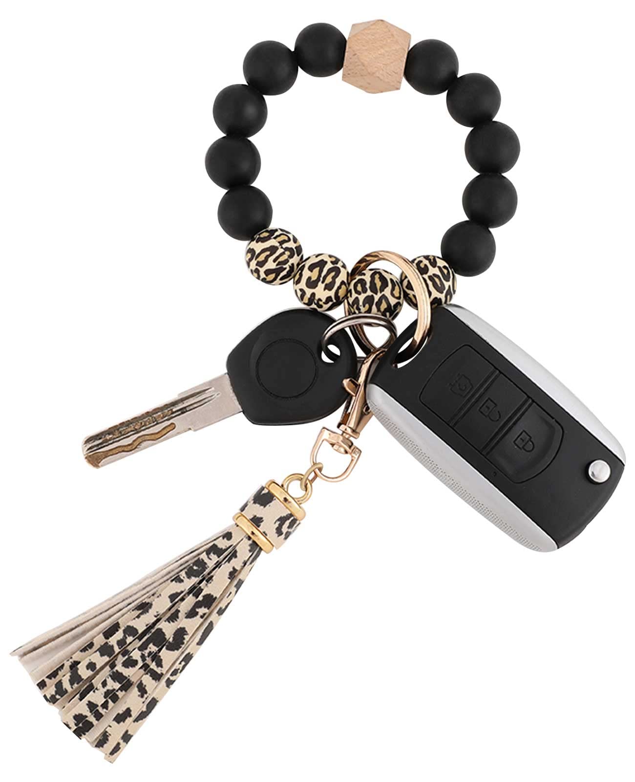 Wooden Beaded Key Ring Bracelet- Black Tassel – Selah Haven