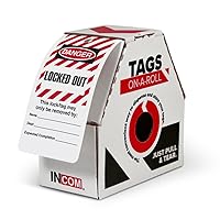 Manufacturing Lockout Tags On A Roll, Danger Locked Out, Heavy-Duty Polytag Stock, Waterproof and Tear-Resistant, Red/Black On White, 6.25 Inch X 3 Inch X 10 Mil Thickness, 100 Pack, RT6027C