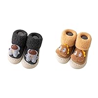 2PCS Baby Sock Shoes Warm Fleece Lined Footwear Kids Toddler First-Walking Anti-Slip Rubber Sole Toddle Sneakers
