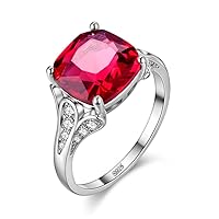 Big Square Red Cubic Zirconia Cushion Cut Platinum Plated Solitaire Promise Ring Party Rings Women's Costume Jewelry Y146 (Choose your Size 6 7 8 9)