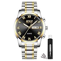 BOSCK Watches for Men,Analog Mens Watch 42mm Large Face Easy Read Stainless Steel Business Watch,Classic Luxury 30M Waterproof Mens Wrist Watches