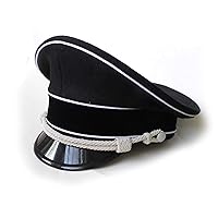 German Officer Hat Crusher Cap with Silver Chin Cord Wool Material