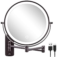 DECLUTTR 9 Inch Wall Mounted Lighted Makeup Mirror, Double-Sided Magnifying Mirror 1x/10x, 3 Colors Lighted Makeup Mirror, Touch Dimmable 360° Rotation Foldable Light Up Mirror, Bronze