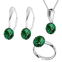 Sterling Silver 925 Jewellery Set for Women Earrings Dangling Necklace with Crystals Chain with a Pendant for Her Ring for a Girl Gift in Box