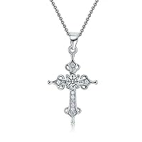 Dazzle Touch 1.10CT Round Cut Simulated Diamond Cross Religious Pendant Necklace 925 Sterling Silver 14K White Gold Plated