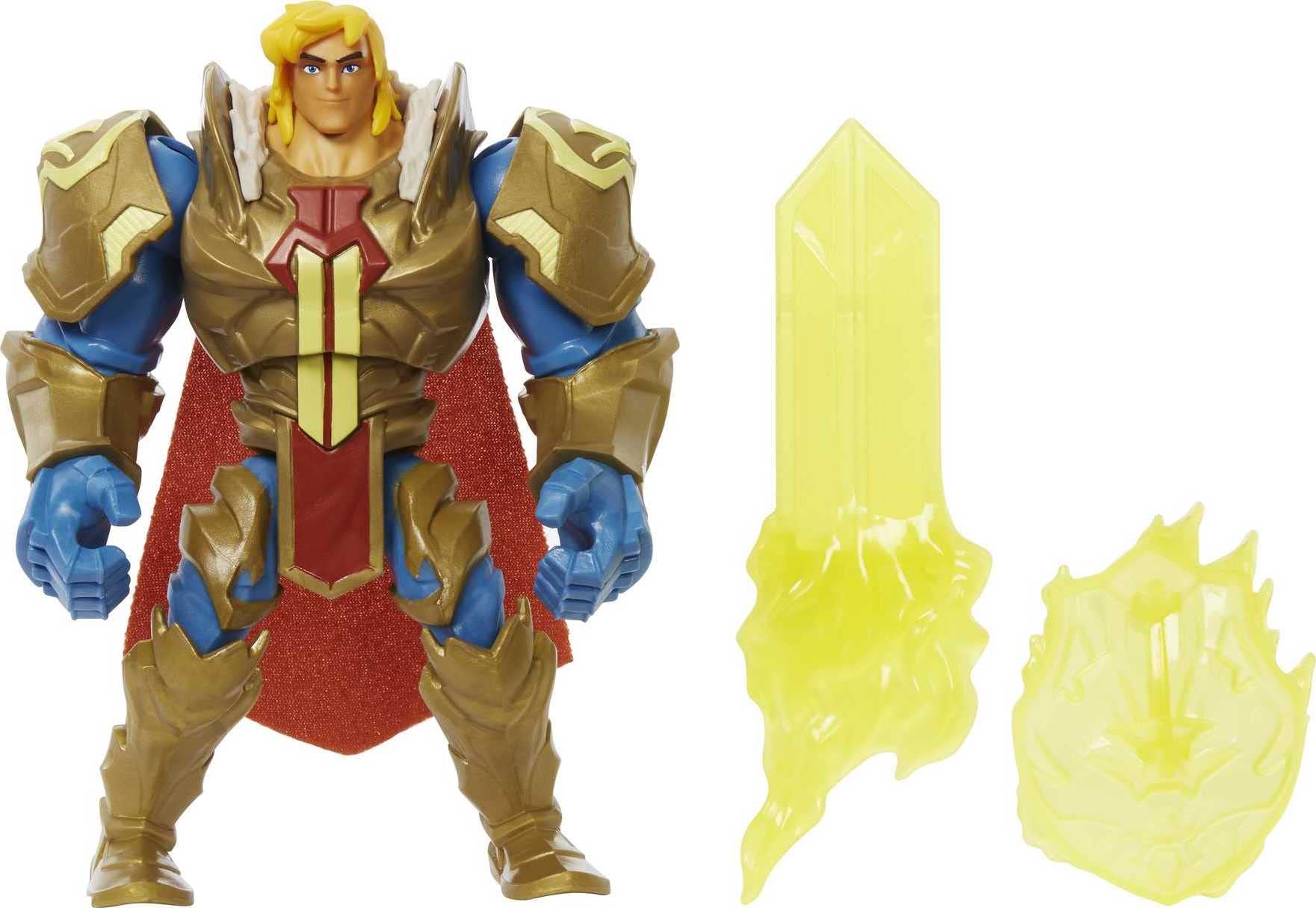 He-Man and the Masters of the Universe He-Man Action Figure in Grayskull Armor with Power Attack Move & 2 Accessories Inspired by MOTU Netflix Animated Series, 5.5-in Collectible Toy for Kids Ages 4+