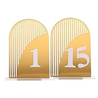 15 pcs Gold Arch Wedding Table Numbers, 4x6 inch Acrylic Centerpieces, 3-D Mirrored Signs With Stands Perfect for Wedding Reception, Party, Restaurant, Event Decor