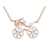 Certified 18K Gold Bicycle Design Pendant in Round Natural Diamond (1.18 ct) with White/Yellow/Rose Gold Chain Jogging Necklace for Women