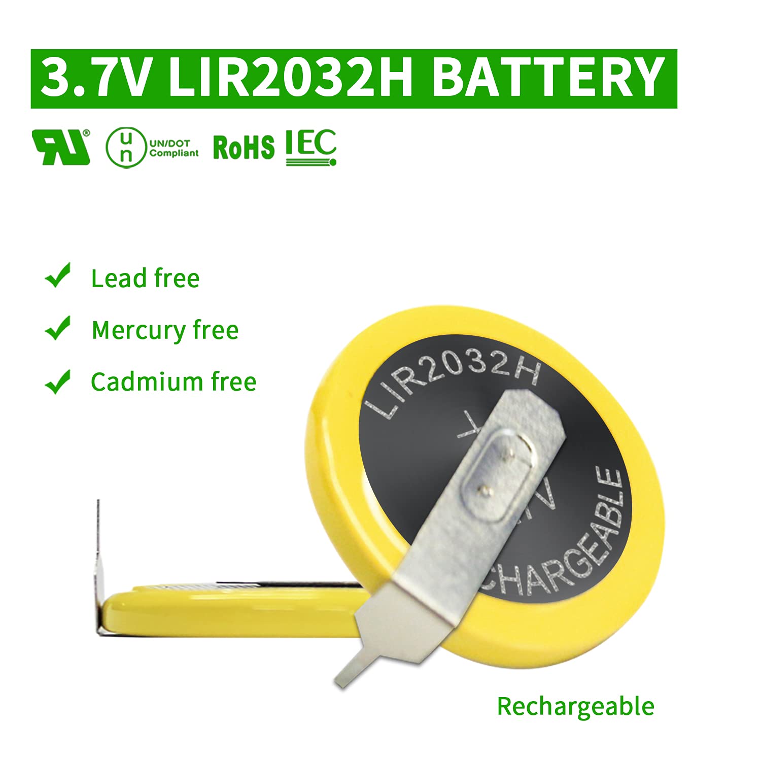 5PCS EEMB LIR2032H Rechargeable Battery 70mah 3.7V Lithium-ion Coin Button Cell Batteries with Solder Tabs
