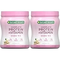 Nature's Bounty Complete Protein & Vitamin Shake Mix with Collagen & Fiber, Contains Vitamin C for Immune Health, Vanilla Flavored,1 Pound (Pack of 2)