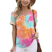 Feiersi Women's Summer Floral Tunic Tops Casual Blouse Short Sleeve Buttons Up T-Shirts