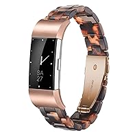 Resin Band Compatible with Fitbit Charge 2/2 HR,Women Men Resin Accessory Rose Gold Buckle Band Wristband Strap Blacelet for Fitbit Charge 2/2 HR Smart Watch Fitness