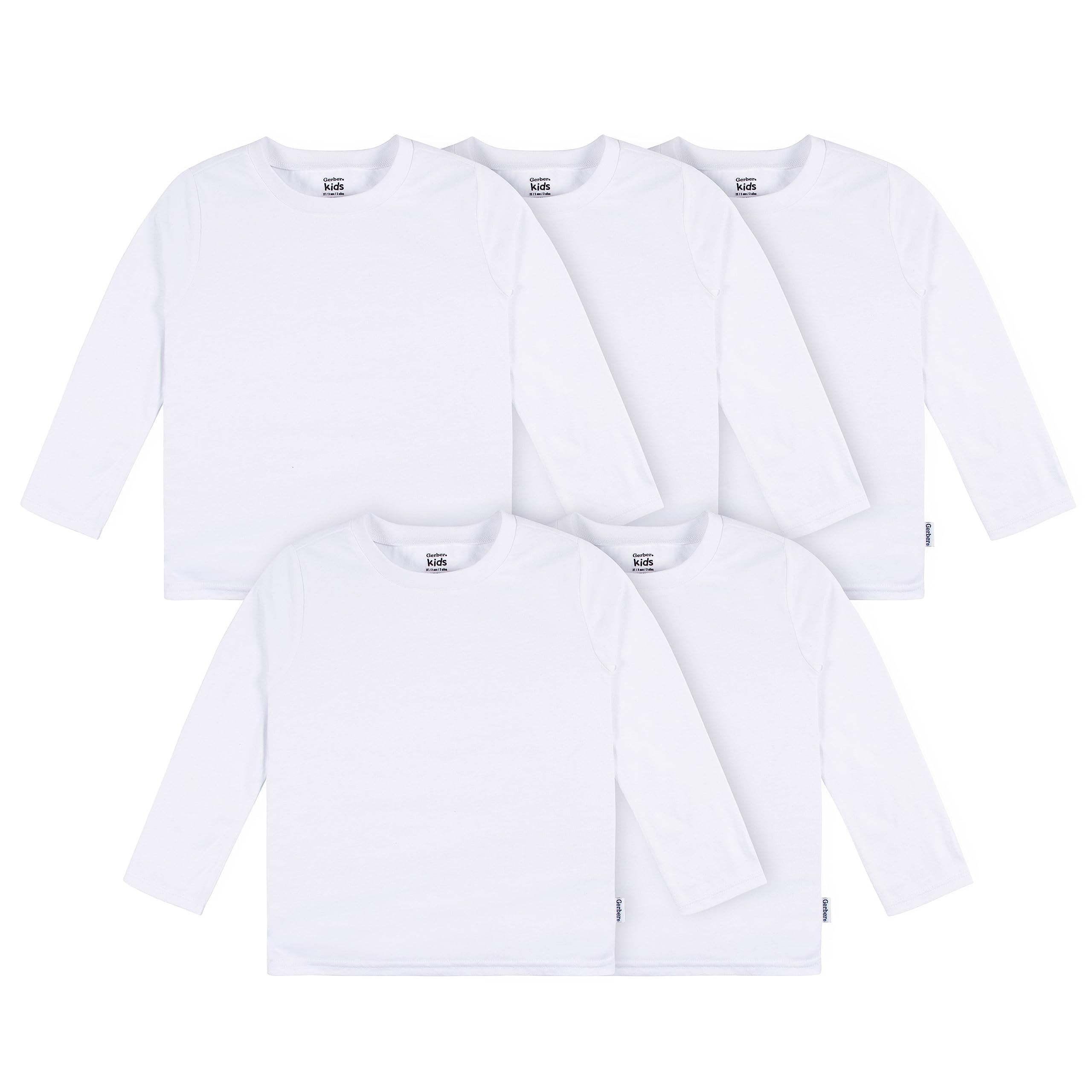 Gerber Baby Toddler 5-Pack Solid Long Sleeve T-Shirts Jersey 160 GSM