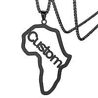 Statement African Map Pendant Necklace for Men Woman, Stainless Steel/18K Gold Plated, Personalized Customizable