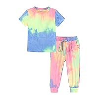 Toddler Boys Girls Baby Outfits Casual Tie Dye Prints Short Sleeve T Shirt Long Pants Camouflage 2 Piece Clothes Set
