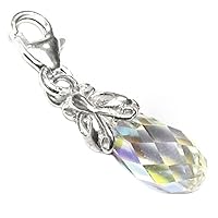 Austrian Elements Crystal Teardrop Sterling Silver Butterfly European Style Clasp Charm