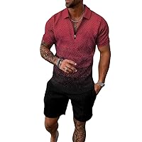 Men' Summer Short Sleeve Shorts Two-piece Abstract Lion Printing -Shirt Set Clothing Casual Trend