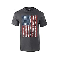American Flag Mens Short Sleeve T-Shirt United States USA Tattered Flag United States Patriotic Americana Proud Heritage-HeatherGray