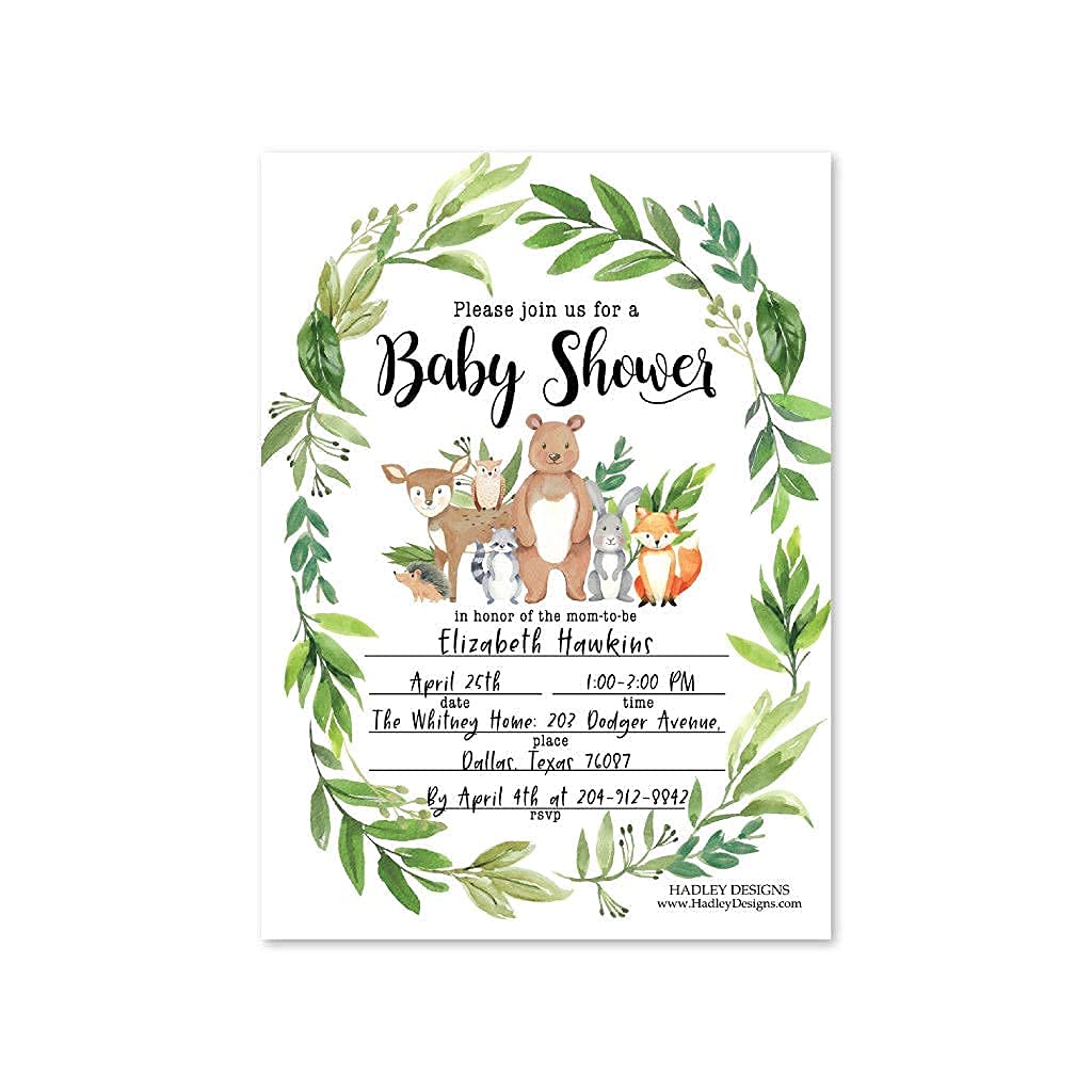 25 Greenery Woodland Baby Shower Invitations, 25 Book Request Baby Shower Guest Book Alternative, Sprinkle Invite for Boy or Girl, Bring A Book Instead Of A Card, Baby Shower Invitation Inserts