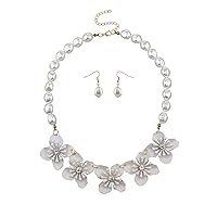 LUX ACCESSORIES Nicole Miller Elegant Creamy White Flowers and Pearly Beaded Necklace with Bead Dangle Earrings Set