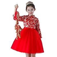 dress,children's fashion, Chinese style girls' cheongsam, performance clothes, baby princess skirt, autumn and winter style