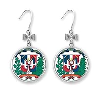 Dominican Republic National Emblem Country Bow Earrings Drop Stud Pierced Hook