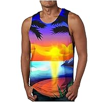 Mens Beach Tank Top Tropical Print Sleeveless Tops Stylish Summer T Shirt Crewneck Athletic Tee Soft Basic Tank Tops