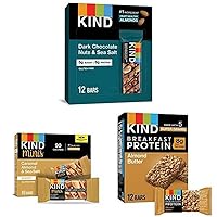 Bundle of KIND Bars, Dark Chocolate Nuts and Sea Salt, Healthy Snacks, 12 Count + KIND Minis, Caramel Almond & Sea Salt, (Pack of 10) + KIND Breakfast Bars, Almond Butter, Gluten Free (6 Count)