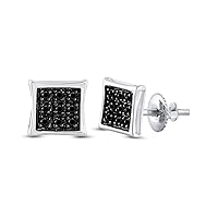 The Diamond Deal Sterling Silver Mens Round Black Color Enhanced Diamond Square Earrings 1/20 Cttw