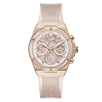 Ladies Sport Clear Multifunction 39mm Watch – Transparent Dial Rose Gold-Tone Stainless Steel Case with Pink Transparent Polycarbonate Strap