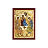 Abraham's Hospitality icon Rublev Handmade Greek Orthodox Icon of The Holy Trinity, Byzantine Art Wall Hanging Wood Plaque, Religious Decor 20x27cm