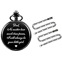 SIBOSUN Gifts for Father's Day Pocket Watch Men Engraved Black Chain Gifts for Dad from Little Girl Set of 2 Pocket Watch Chain, Figaro Link Chain for Men Trouser Jeans Wallet Fob Black