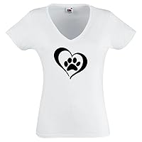 Black Dragon - T - Shirt Woman V - Tee Black - Heart with Dog Paw - JDM/Die Cut