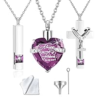 weikui 3 Pieces Heart Cross Cubic Urn Necklace for Ashes for Men Women Cremation Jewelry Crystal Memorial Locket Ashes Pendant Family Keepsake Sharing Jewelry Set
