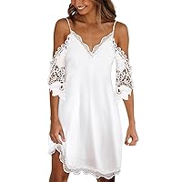 Women's Summer Fashion Dress Solid Color Sling Design with Elegant Lace Detailing Breathable Casual Sundress