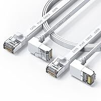 2Pack 90 Degree Cat 6 Ethernet Cable Right Angle Cat6 Ethernet Patch Cable-Short 10ft, High Speed Flat CAT6 Gigabit Internet Network LAN Patch Cords- White(UP+Down) Angle