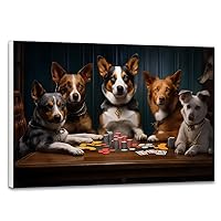 Hudo Canvas Wall Art - Dogs Playing Poker Poster - Australian Cattle Dog Poster Painting with Stretched Framed Wall Art for Home Kids Room Bedroom Living Room Ready to Hang