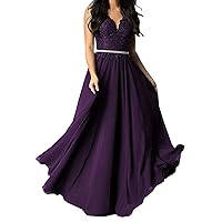 V Neck Appliques Chiffon Prom Dresses Long Formal Evening Party Gowns