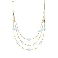 Ross-Simons 90.00 ct. t.w. Aquamarine Bead Station Necklace in 18kt Gold Over Sterling. 18 inches